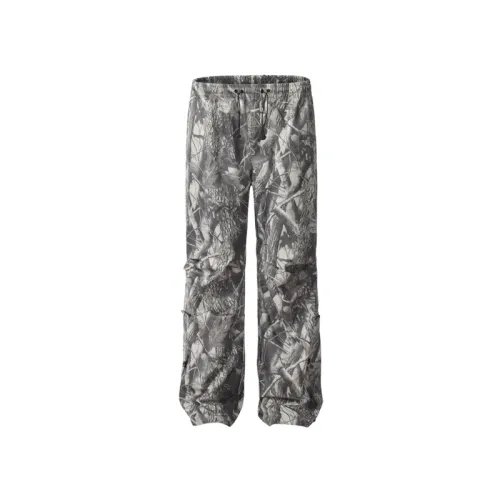 Casual Retro Design Leaf Camouflage Street Drawstring Loose Wide Leg Pants