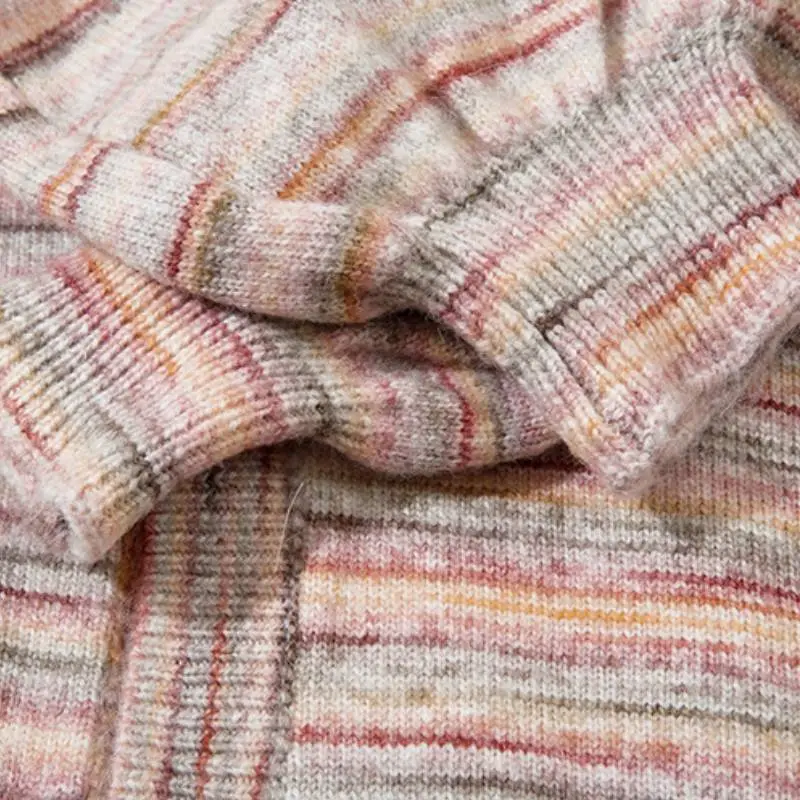 Retro Stripe Loose Blended Synthetic Fabrics Sweater-3