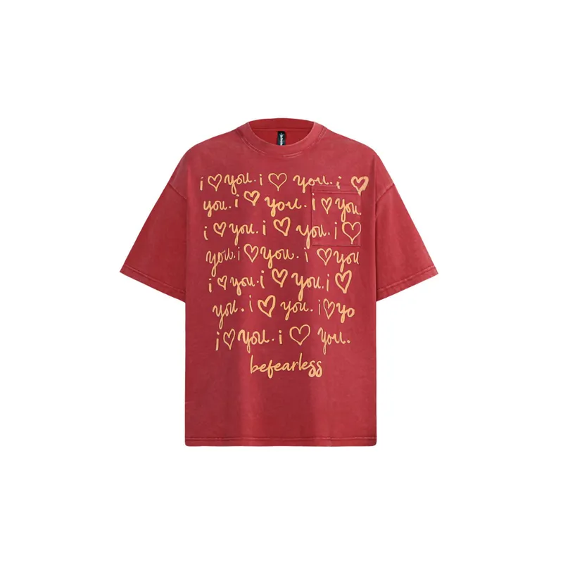 Love Printed Old Washed Short sleeved T shirt