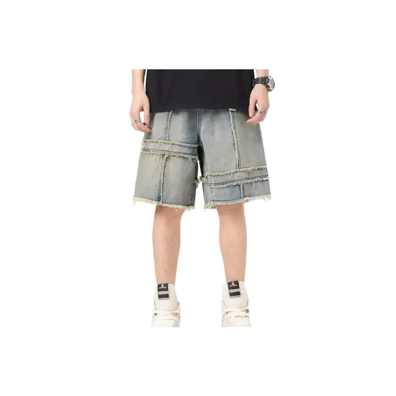 Retro Raw Hem Denim Shorts-0
