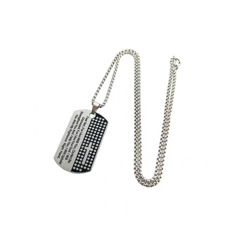 Round Cross Border Stainless Steel Cross Military Card Engraving Hip Hop Pearl Chain Necklace