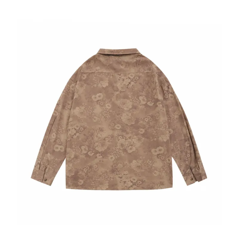Loose Retro Floral Full Print Long Sleeve Shirt-1