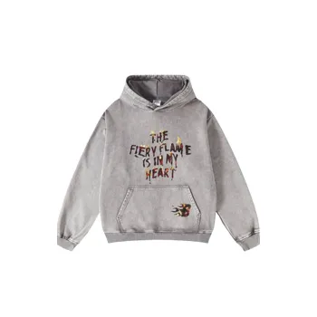 Retro Street Style Washed Printed Hoodie
