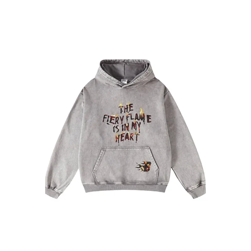 Retro Street Style Washed Printed Hoodie-0