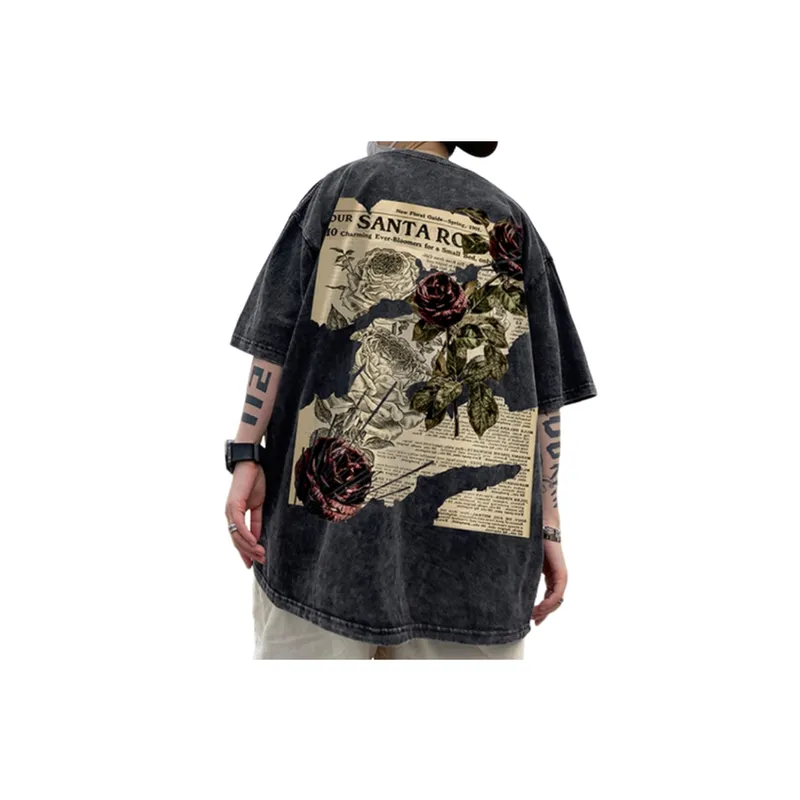 Retro Rose Print Half Sleeve T shirt-1