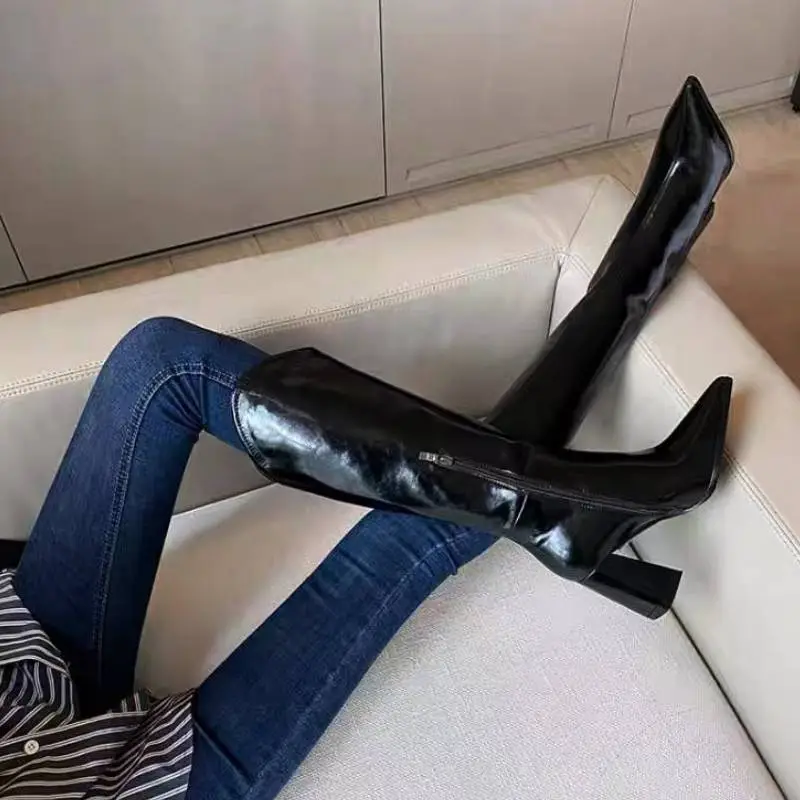 Retro Denim Knee High Boots-3