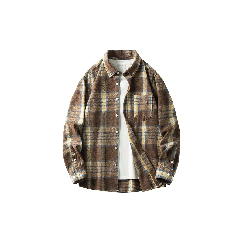 Casual Plaid Cotton Blended Fabric Shirt-7