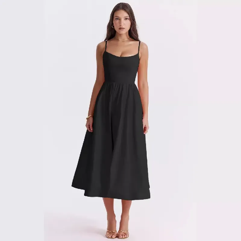 Sexy Plain Polyester Dress Women-5