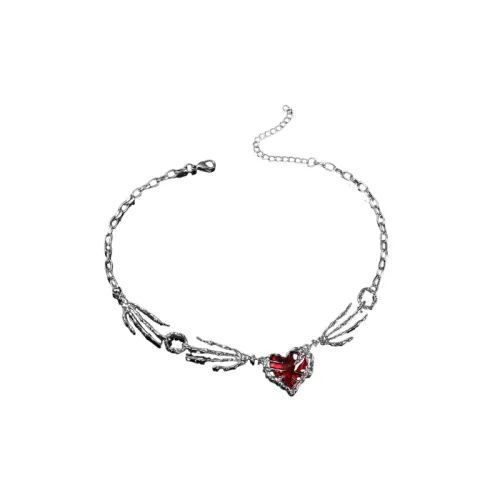 Ghost Claw Dark Red Heart Pendant Splicing Necklace