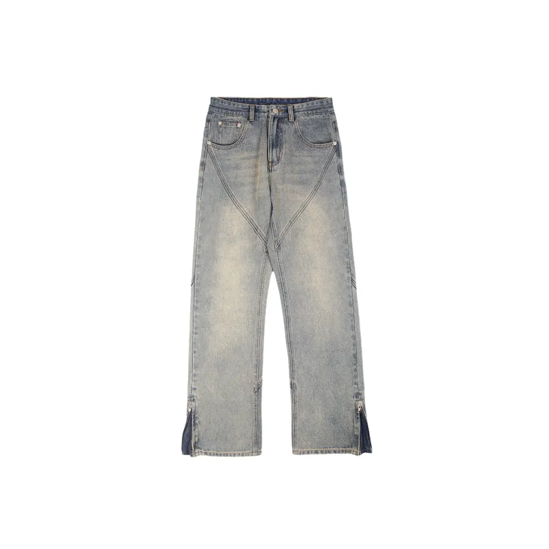 Washed Straight Leg Jeans-0