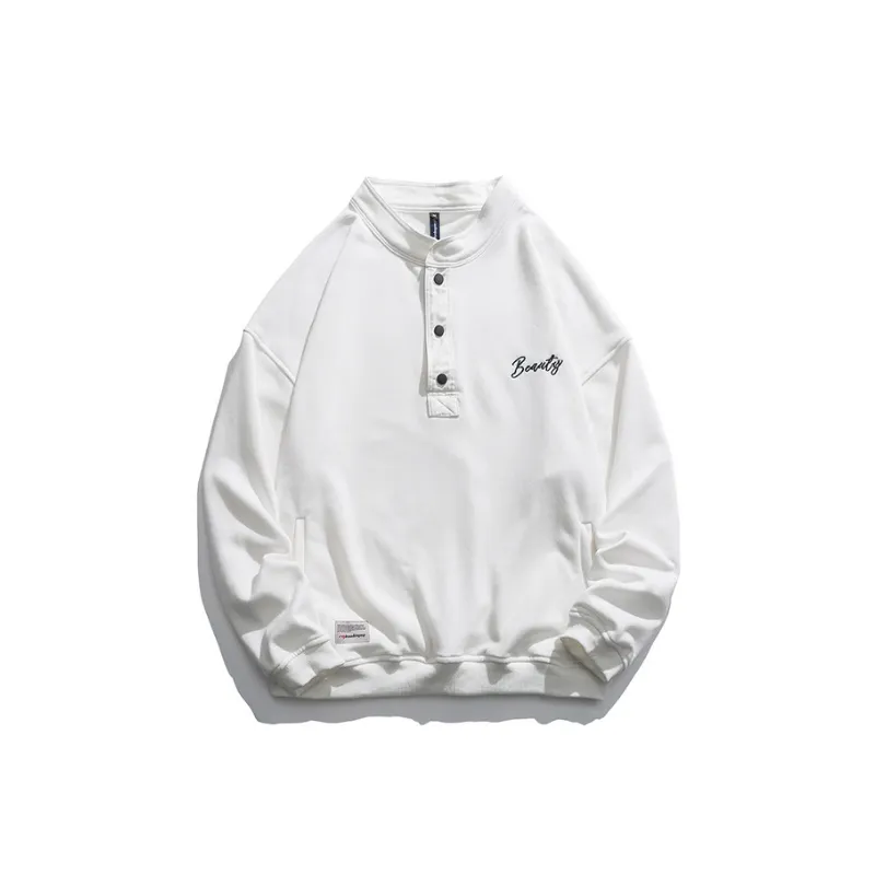 Solid Color Embroidered Letter Fleece lined Sweatshirt-0