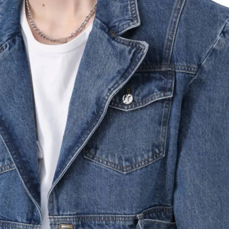 New Arrival Niche Vintage Three Dimensional Shoulder Pad Denim Jacket-3