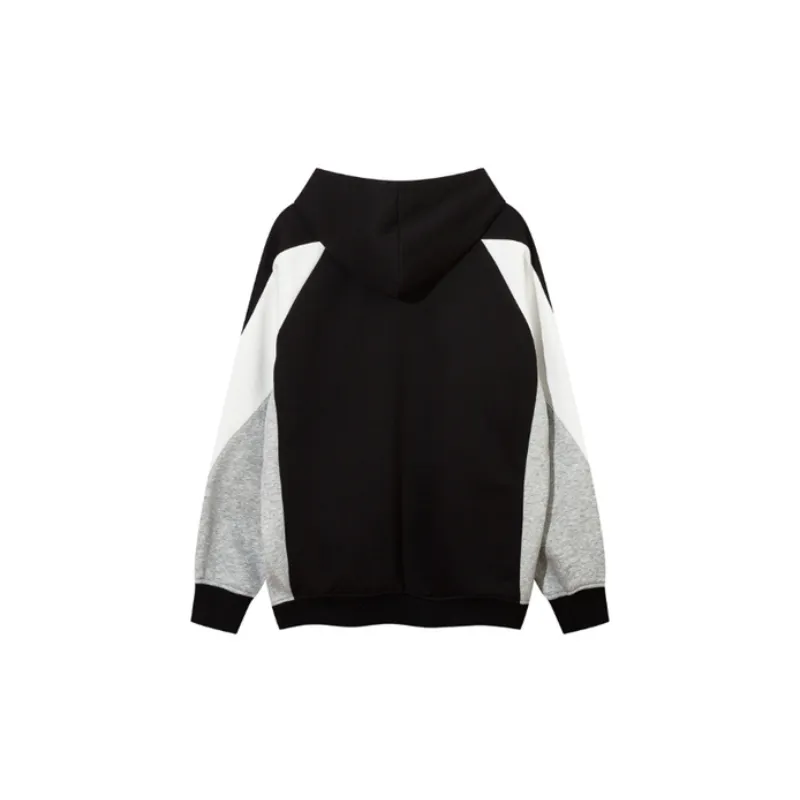 Casual Loose Color Block Hooded Fleece Sweatshirt-1