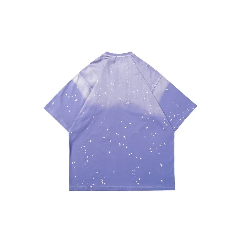 Washed Gradient Ink Patch Embroidered Short T Shirt-1