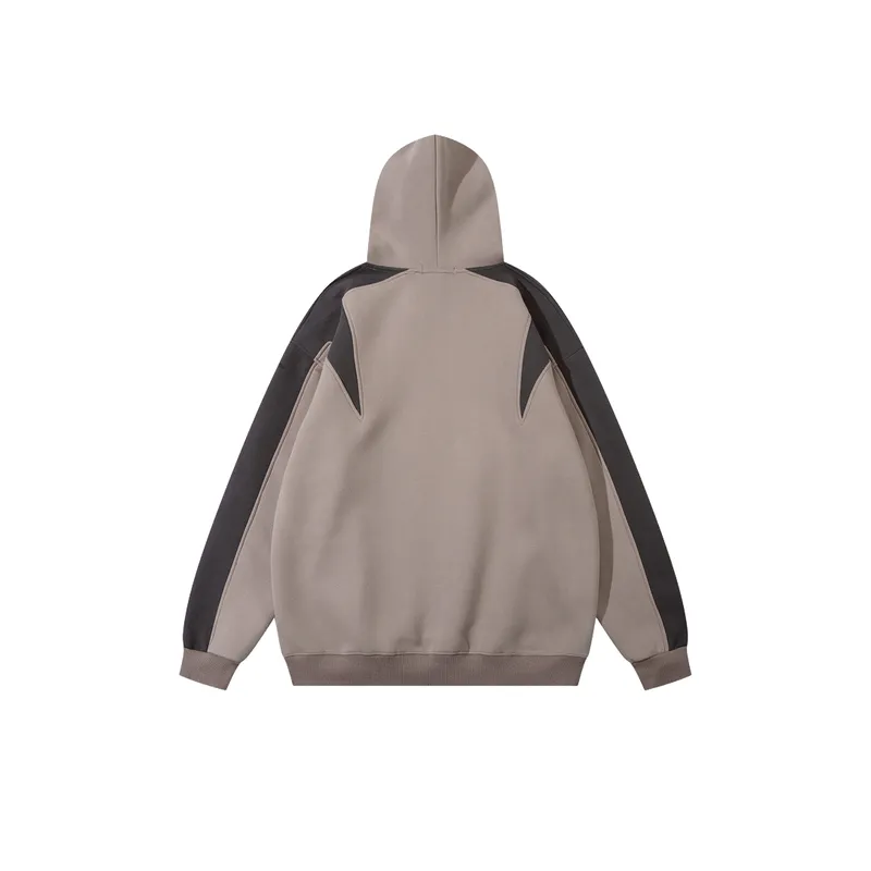 High Street College Style Stitching Contrast Color Hooded Sweater-5