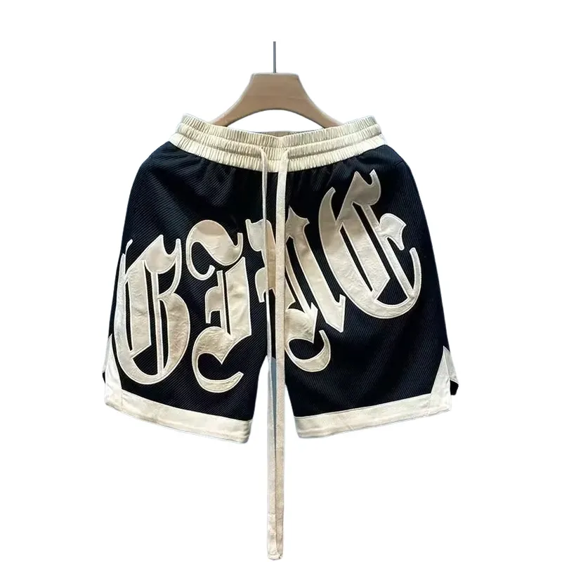 Trendy Handsome Letters Five-Point Pants-1