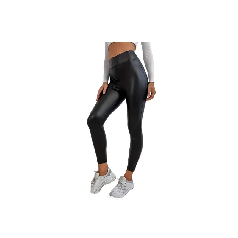 Sexy Plain Polyester Leather Pants Women-3