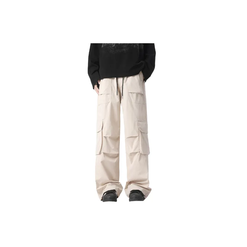 Simple Plain Blended Synthetic Fabrics Cargo Pants-6