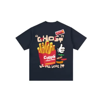 French Fries Printed Loose Shoulder T shirt