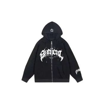 Retro Zipper Gothic Letter Star Printed Hoodie