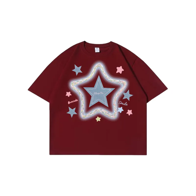 Hiphop Star Print Loose T Shirt-4