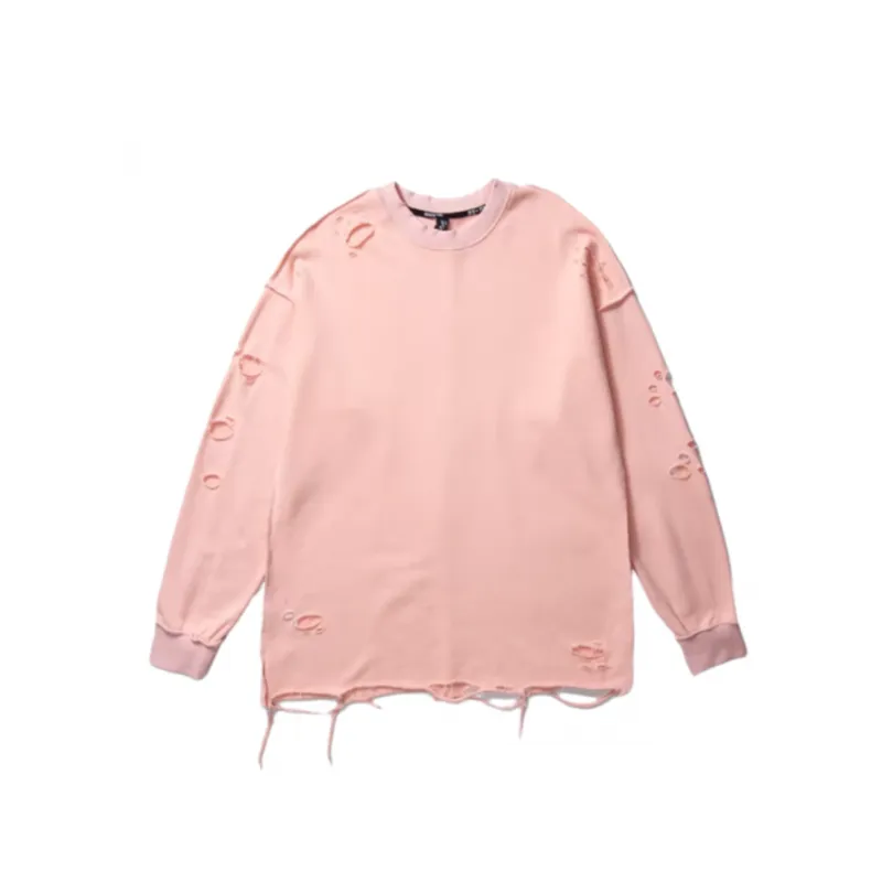 Solid Color Simple Distressed Long Sleeve Sweatshirt-6