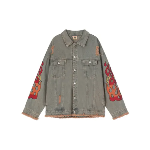 Vintage Flame Denim Embroidered Rave Coat