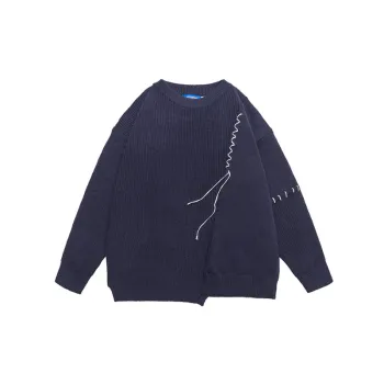 Retro Spliced Design High Street Knitted Crewneck Sweater