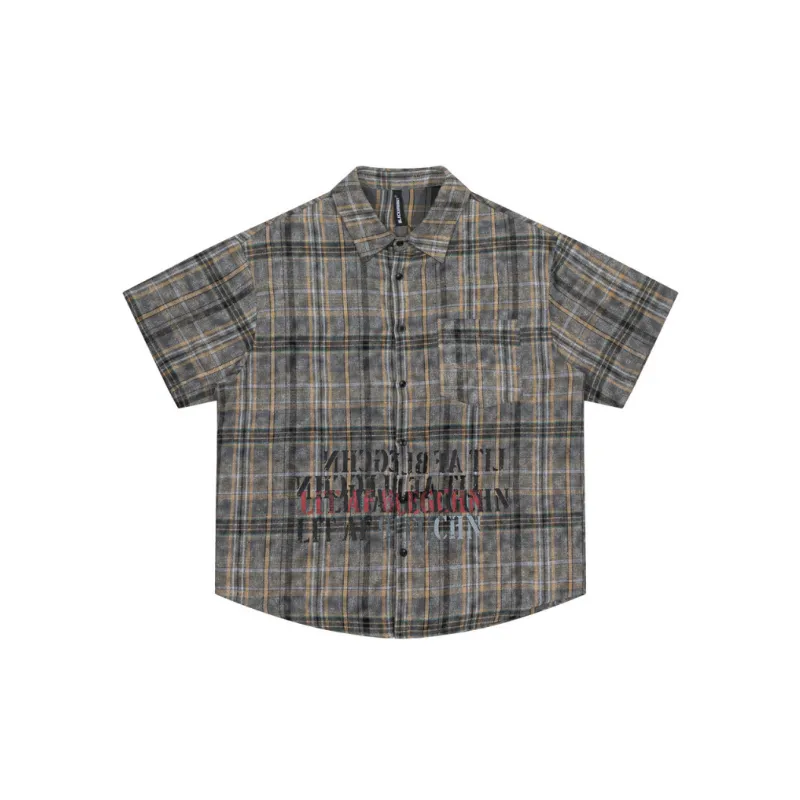 Loose Plaid Short Sleeved Trendy Shirt-0