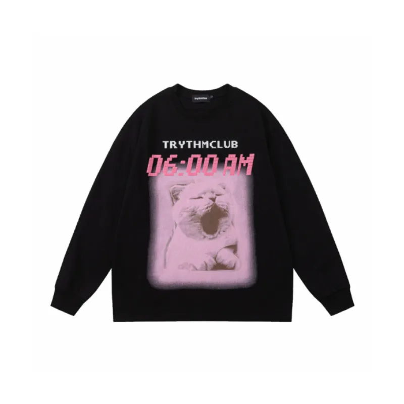 Retro Sleepy Cat Printed Top-0