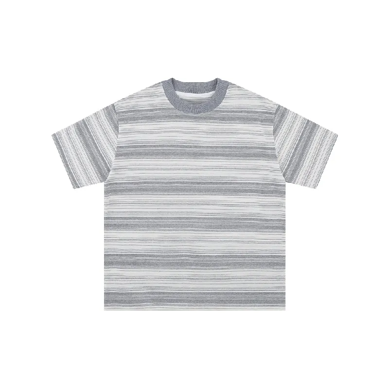 Retro Striped Cotton Blended Fabric T Shirt-0