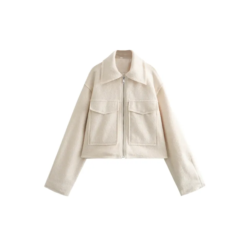 Simple Zipper Polyester Jacket Women-0