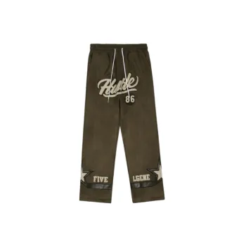 Embroidered Letters Leather Splicing Casual Pants