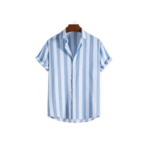 Striped Fashionable Contrast Color Loose Short-sleeved Lapel Shirt