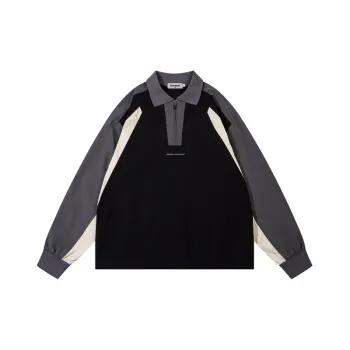 Design Sense Lapel New Stitching Color Contrast T Shirt Top