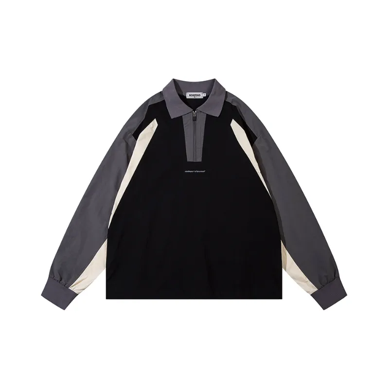 Design Sense Lapel New Stitching Color Contrast T Shirt Top-0