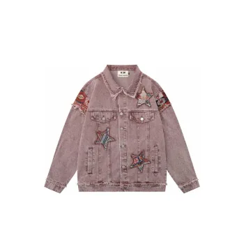 Retro Stitching Star Patch Embroidery Denim Jacket
