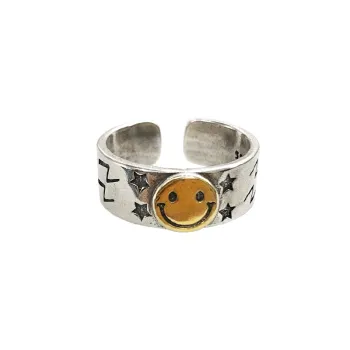 925 Silver Ring Does Not Fade Small Smiling Face Hip hop Index Finger Ring Opening Exaggerated Design Ring Women Wholesale