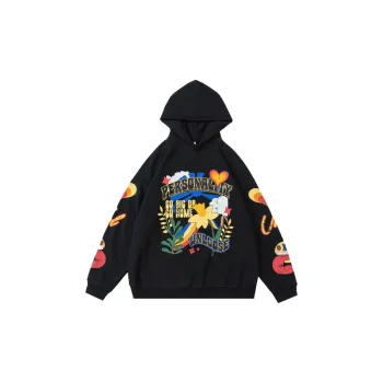 Plus Velvet Polar Fleece Printed Cracked Design Hoodie