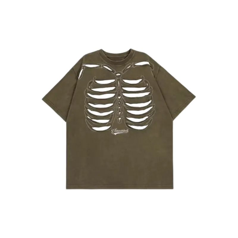 High Street Vintage Washed Old Patch Skeleton Loose Short sleeved T shirt