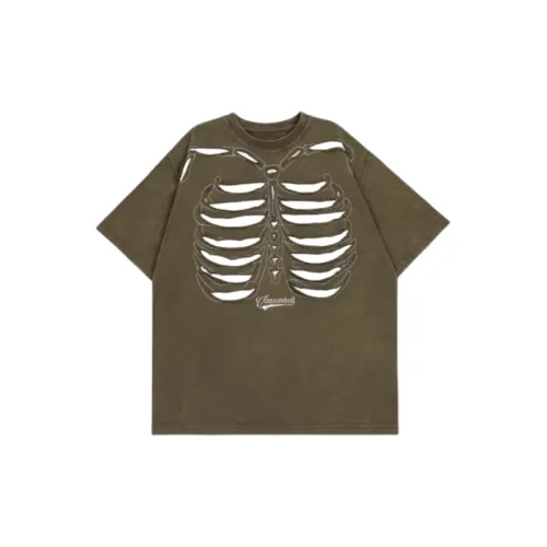 High Street Vintage Washed Old Patch Skeleton Loose Short sleeved T shirt
