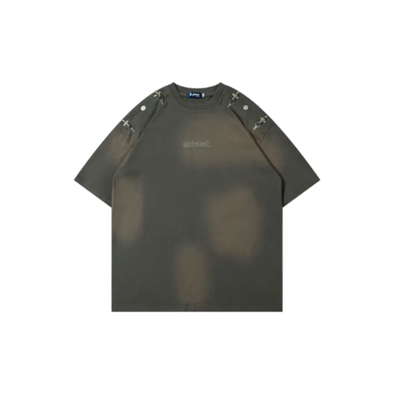 Street Hip Hop Trendy Washed Metal Buckle Decorative Loose T Shirt