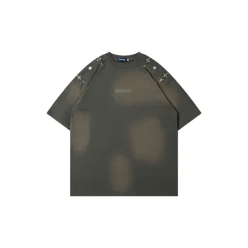 Street Hip Hop Trendy Washed Metal Buckle Decorative Loose T Shirt