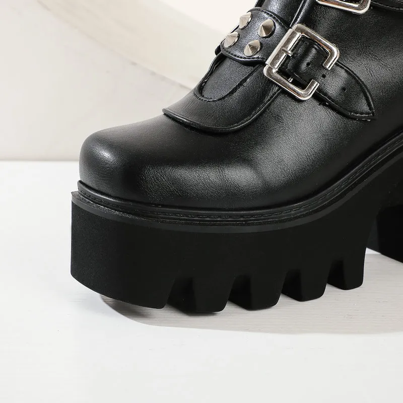 Punk Metal Mid Calf Boots-2