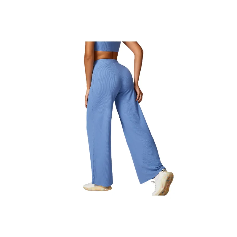 Sporty Loose Rayon Ribbed Fabric Casual Pants Women-1