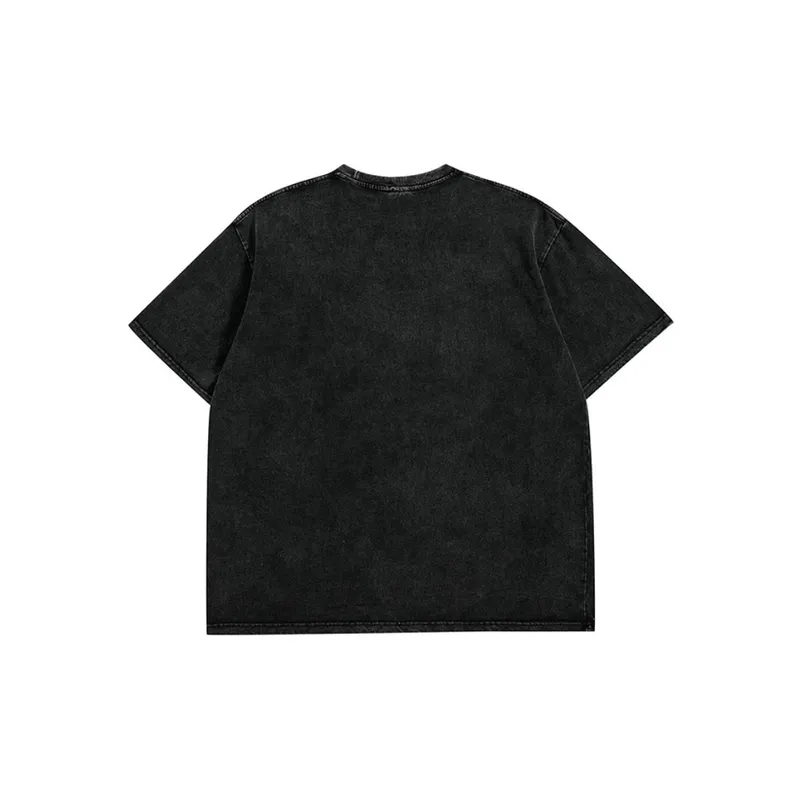 Retro Print Washed Distressed Short Sleeved T Shirt-1