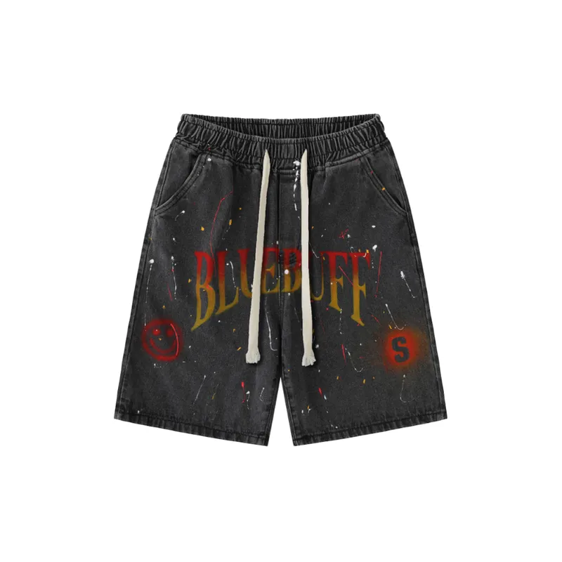Trendy Ink Splashed Denim Shorts-4