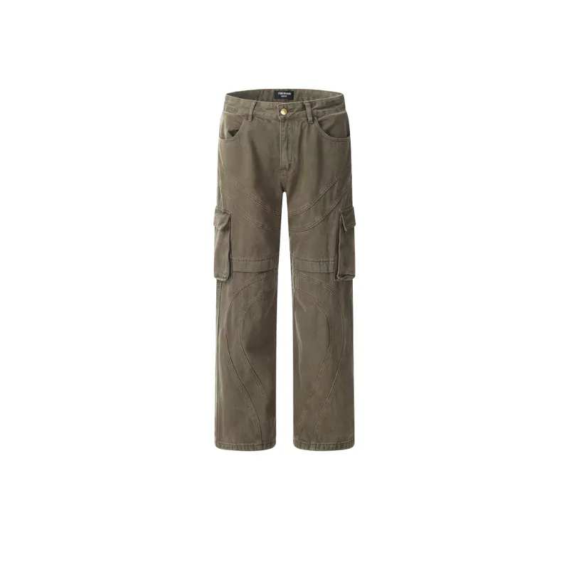 New Vintage Washed Heavy Stitching Line Straight Tooling Jeans swag OOTD-0