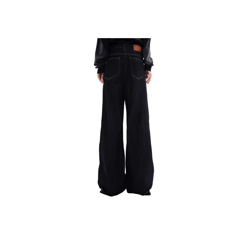 Black Wide Leg Street Loose Straight Pants-3