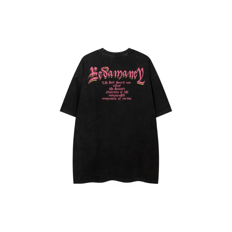 Loose Washed Round Neck T Shirt-1